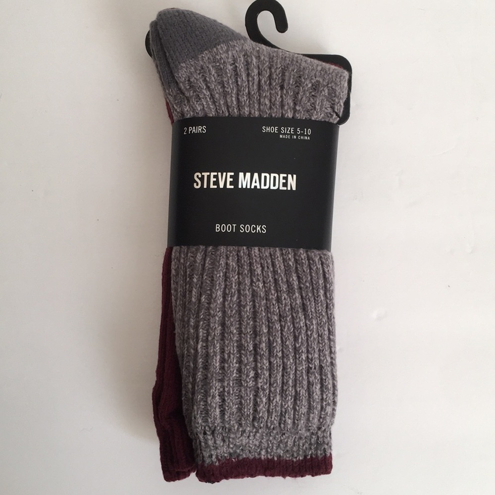 Steve Madden Boot Socks 2 pair Grey Burgundy